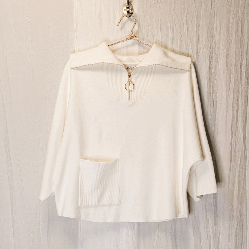 Joseph Ribkoff Jacquard Zipped Collar Sweater 3/4 Bell Sleeves Womens XSmall
